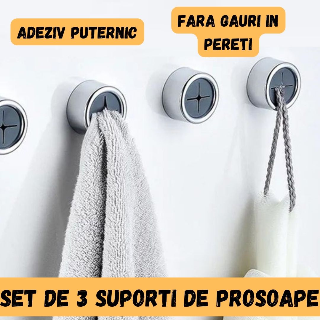 Set 3 Suporti SMART Prosoape, Bucatarie si Baie, Crom